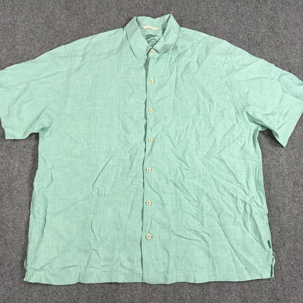 Tommy Bahama Linen Shirt Mens XXL Green Button Up Tropical Beach